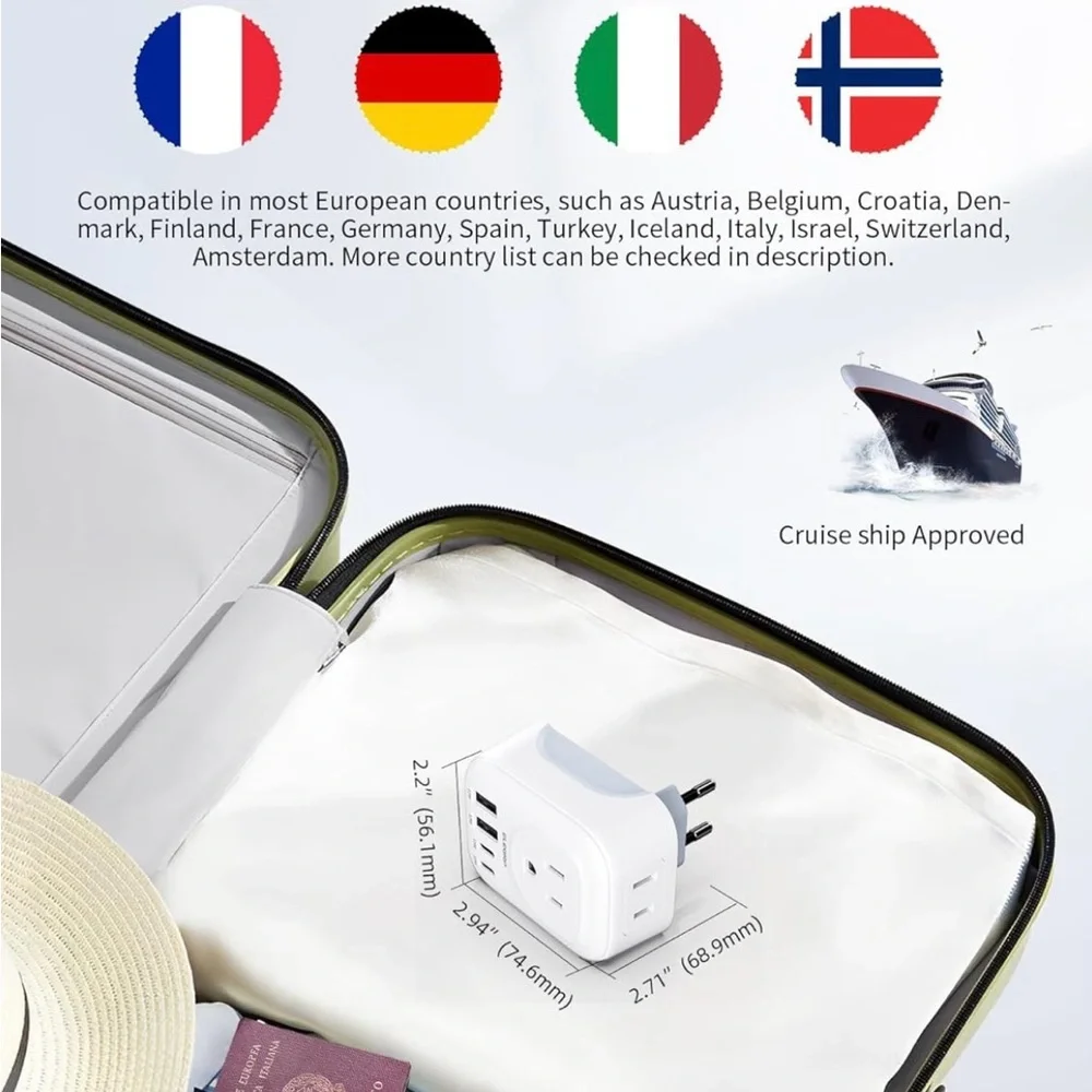ELEGRP European Travel Plug Adapter with USB Ports